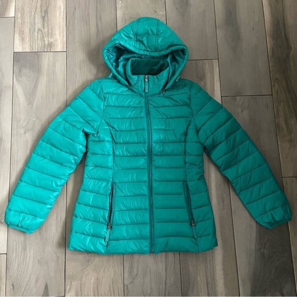 St. John's Bay Water Resistant Lightweight Puffer Jacket green womens size small
